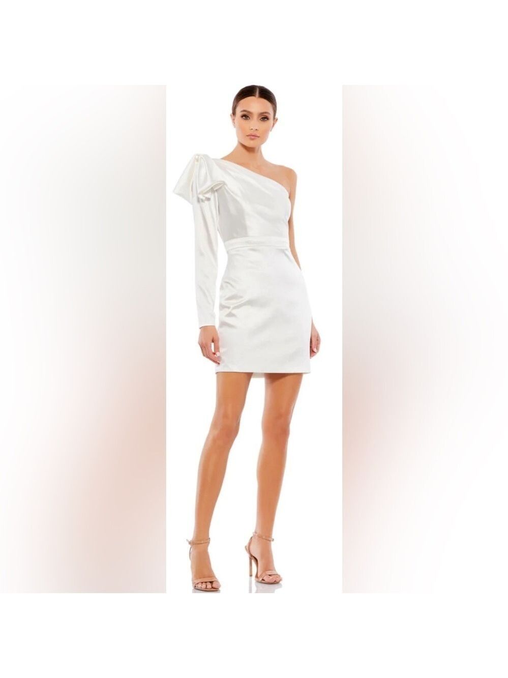 Mac Duggal satin one shoulder long sleeve cocktail dress - size 8 - new